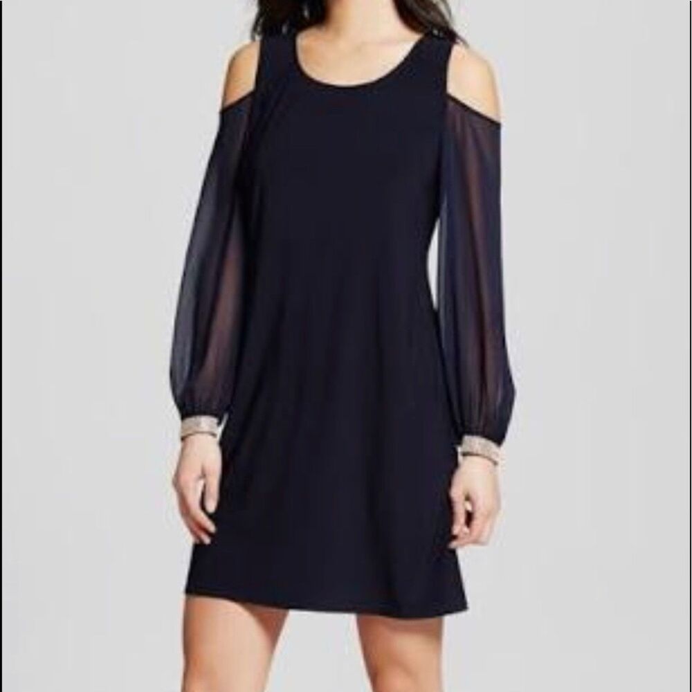 MSK Womens Sz 2 Black Mini Cocktail Dress Cold-Shoulder Embellished Cuffs A Line